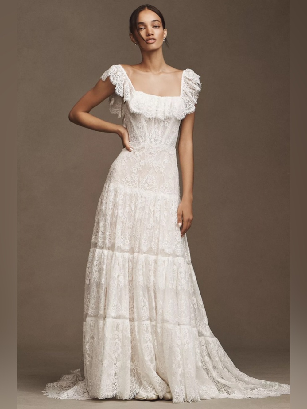 RISH Lauren Square-Neck A-Line Tiered Lace Wedding Gown - Picture 10 of 11